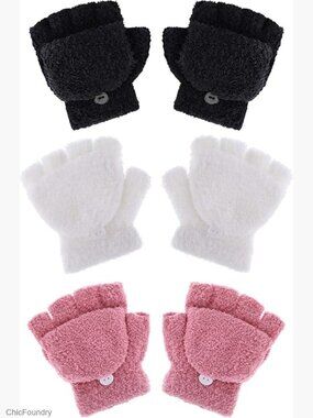 3 Pairs Kids Warm Knitted Winter Gloves Full Fingers for Boys Girls 4-12